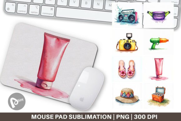 90s Beach Watercolor Mouse Pad Digital