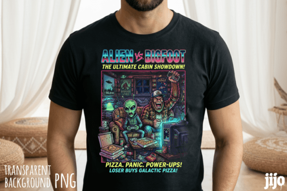Alien Bigfoot Gaming Pizza: A Unique Design for Print-on-Demand Creators