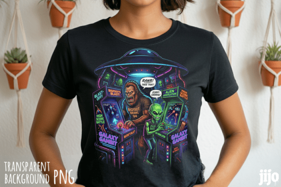 Bigfoot Alien Arcade Gaming PNG: A Fusion of Nostalgia and Innovation for Print-on-Demand Creators