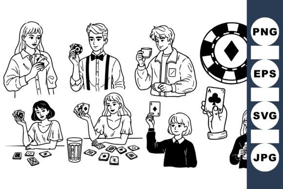 Casual Card Game Player Clipart Set: Enhance Your Creative Projects with Professional-Grade Art