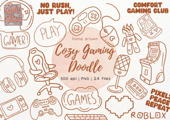Cozy Gaming Doodle Hand Drawn: A Versatile Art Resource for Creators and Businesses