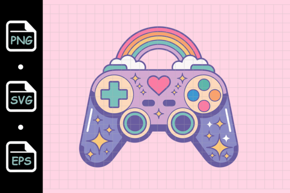 Cute Gaming Controller with Rainbow: A Versatile Design for Creative and Commercial Use