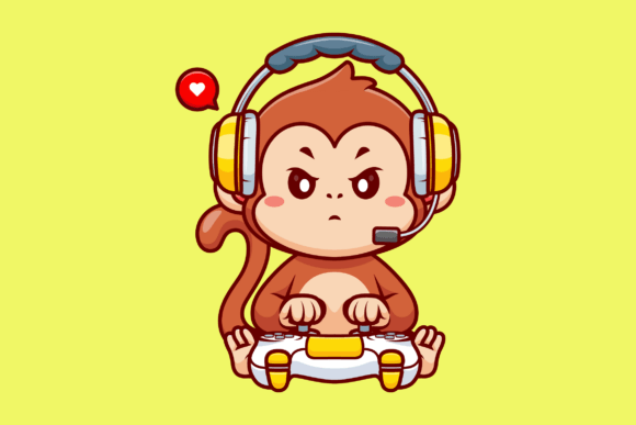 Cute Monkey Gaming Cartoon Illustration