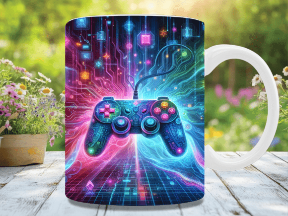 Cyberpunk Neon Gaming Controller Mug Png: A Must-Have for Digital Designers and Mugs Lovers