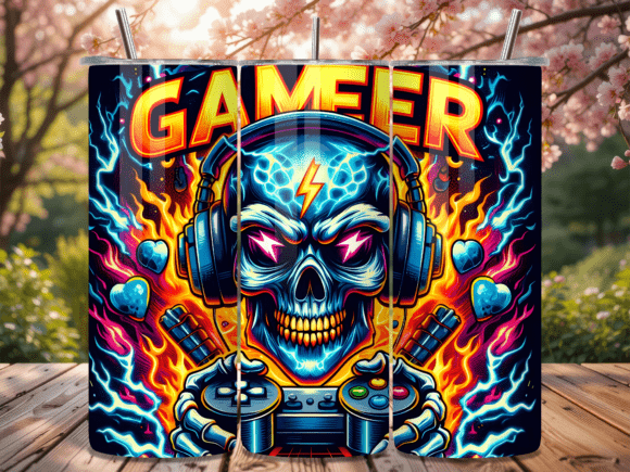 Cyberpunk Skull Gaming Life Tumbler Wrap