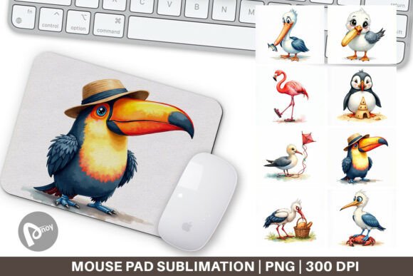 Derpy Beach Birds Watercolor Mouse Pad: A Creative Addition to Your Workspace