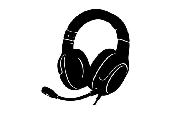 Enhance Your Creative Projects with Black Gaming Headset Flat Design Vector and Silhouette Clip Art