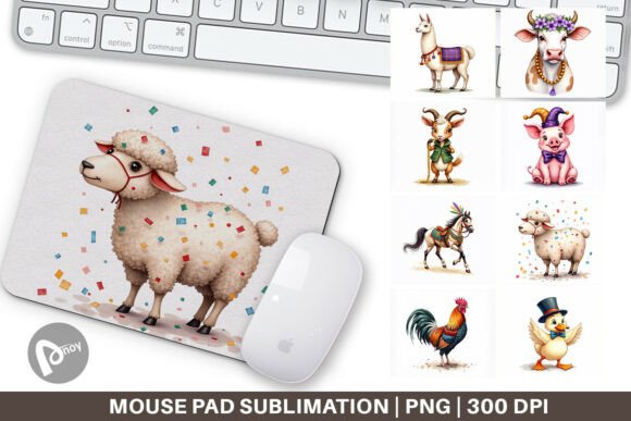 Enhance Your Workspace with the Mardi Gras Farm Animal Mouse Pad