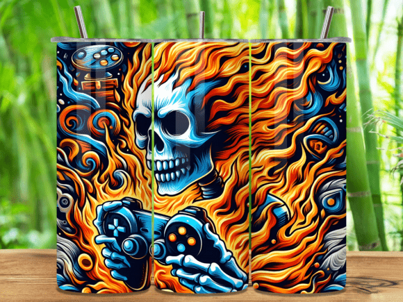 Flaming Skull Gaming Tumbler Wrap: A Unique Design for Custom Drinkware