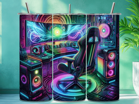 Futuristic RGB Gaming PC Tumbler Wrap: A Digital Design for the Modern Creator