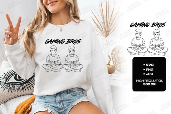 Gaming Bros Boys Line Art Design
