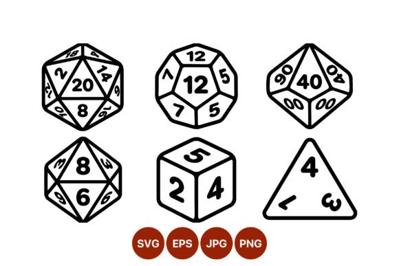 Gaming Dice Vector Line Art Set