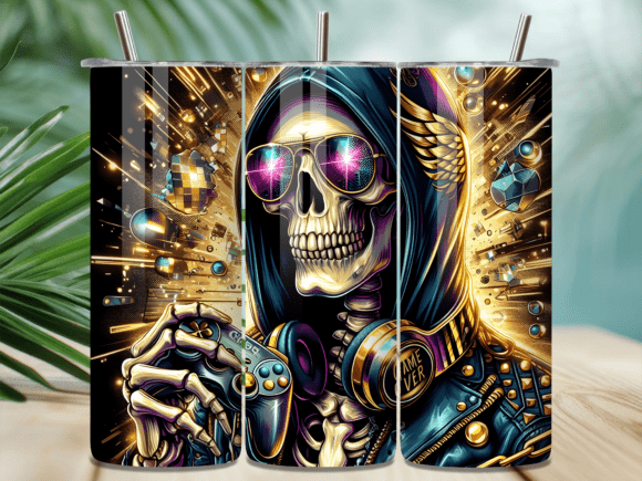 Gold Cyberpunk Gaming Skull Tumbler Wrap: A Trendy Addition to Your Tumbler Projects