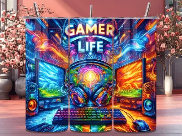 Neon Gamer Life Gaming Tumbler Wrap