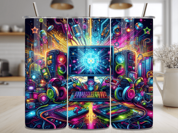 Neon Gaming Computer Room Tumbler Wrap: Transform Your Tumblers with Style