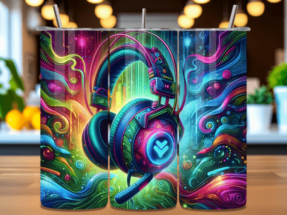 Neon Gaming Headset Music Tumbler Wrap