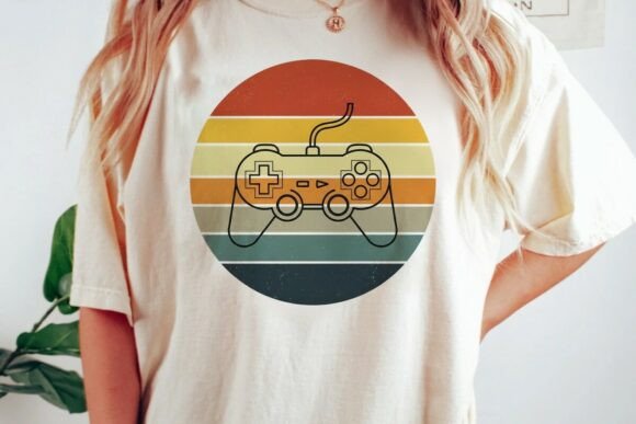 Retro Gaming Controller Sunset Design PNG