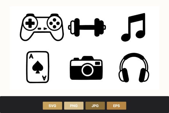 Understanding the Gaming Music Camera Card Dumbbell and Bold Black and White Icon Collection