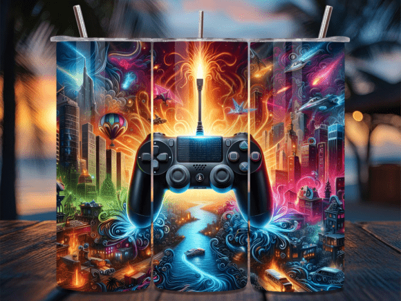 Vibrant Cyberpunk Gaming Tumbler Wrap: A Bold Statement for Your Drinkware