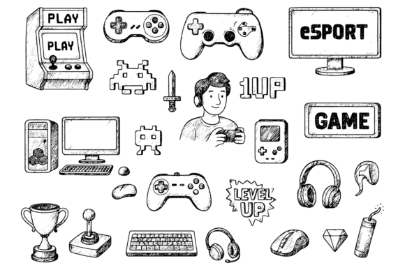 Vintage Gaming Doodle Set: A Nostalgic Touch for Modern Esports Design