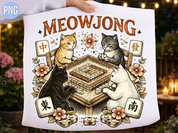 Vintage Meowjong Cats Gaming Club PNG: A Unique Digital Design for Creative Projects