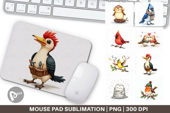 Whimsical Winter Birds Mouse Pad